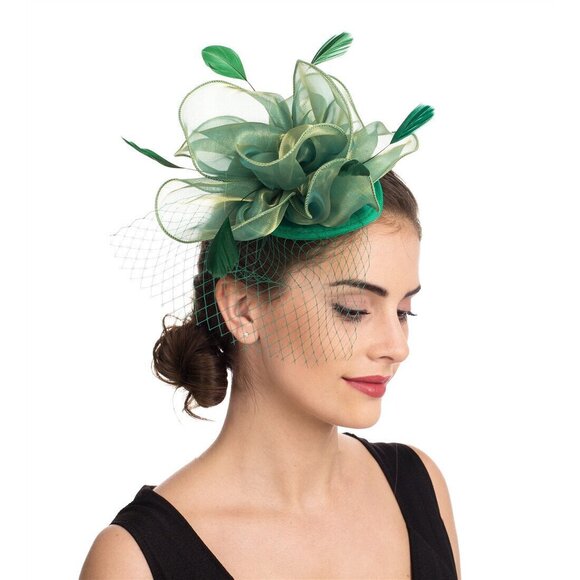Accessories - 5919 Fascinators Hat Sinamay Flower Mesh Feathers St.patrick's Day Fascinator